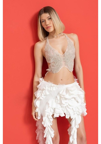 Taşlı Kelebek Büstiyer Off White Kadın fiyatları