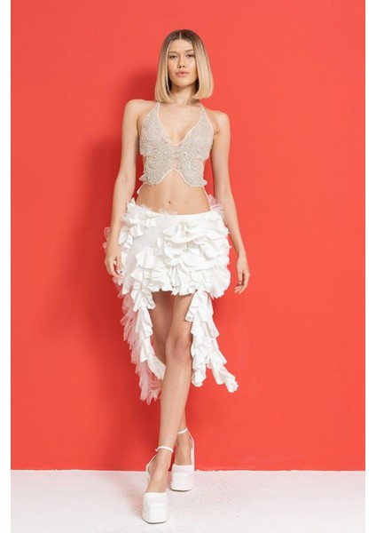 Taşlı Kelebek Büstiyer Off White Kadın modelleri