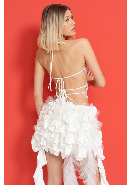 Taşlı Kelebek Büstiyer Off White Kadın indirimleri