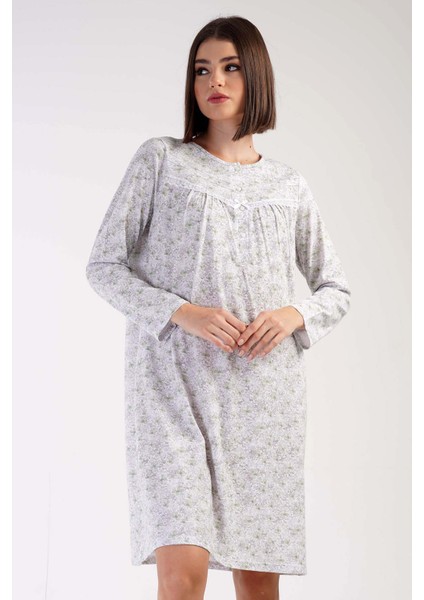 Pamuklu Kadın Uzun Kol Kısa Boy Gecelik