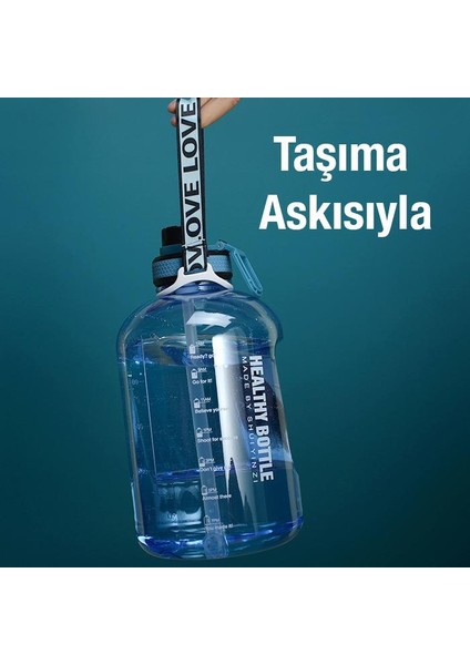 2200 ml Su Matarası Bpa Içermez Su Matarası Suluk Taşıma Ipli Pipetli Emniyet Kilitli Matara