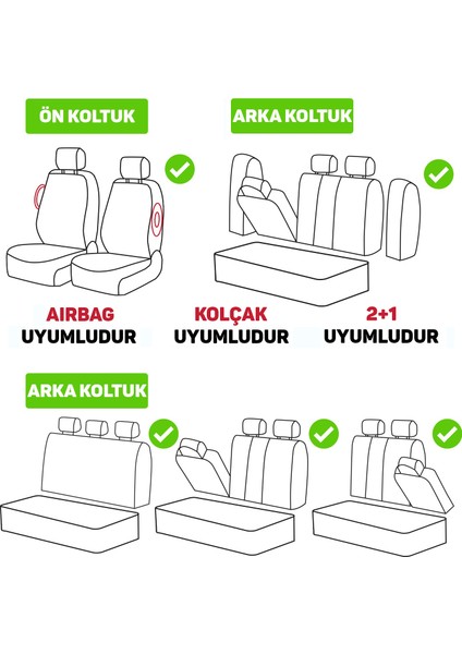 Axiom Comfort Serisi - Audi A2 ile Uyumlu Koltuk Kılıfı, Keten-Deri / Siyah