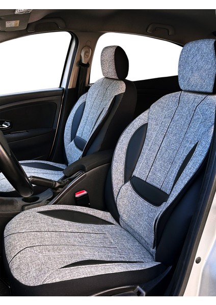 Axiom Comfort Serisi - Hyundai Ionıq ile Uyumlu Koltuk Kılıfı, Keten-Deri / Gri