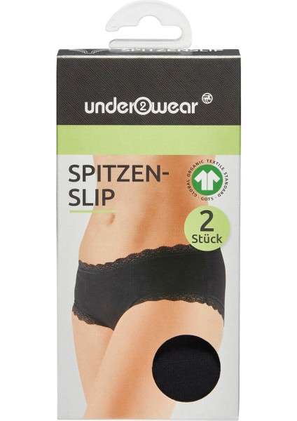 Kadın Slip Dantelli Külot 2'li Siyah L Beden