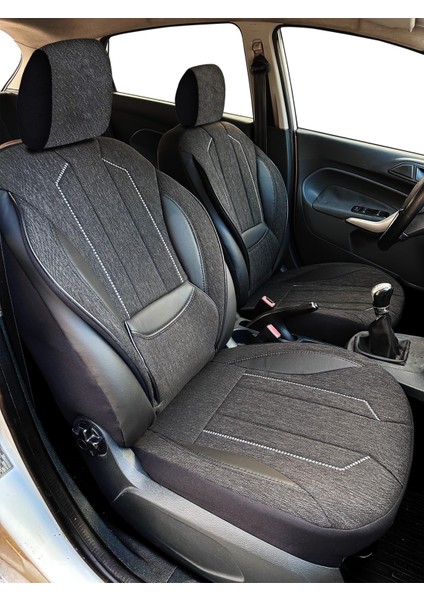 Axiom Comfort Serisi - Citroen Ds4 ile Uyumlu Koltuk Kılıfı, Keten-Deri / Siyah