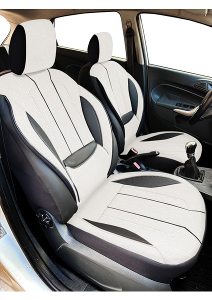 Axiom Comfort Serisi - Volkswagen Caddy ile Uyumlu Koltuk Kılıfı, Keten-Deri / Kemik