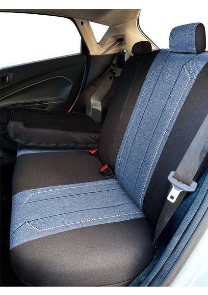 Axiom Comfort Serisi - Ford B-Max ile Uyumlu Koltuk Kılıfı, Keten-Deri / Mavi