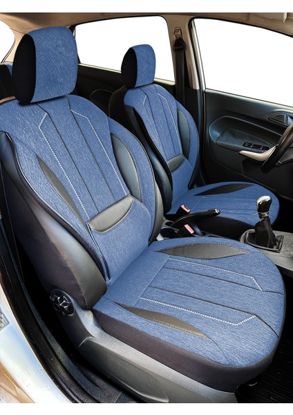 Axiom Comfort Serisi - Subaru Impreza ile Uyumlu Koltuk Kılıfı, Keten-Deri / Mavi