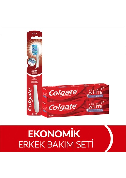 Visible White Maksimum Beyazlık Diş Macunu 75 ml x2 Adet, 360 Visible White Orta Diş Fırçası