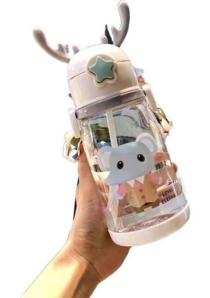 600ML Sevimli Desenli Sızıntı Önleyici Su Şişesi-Beyaz (Yurt Dışından)