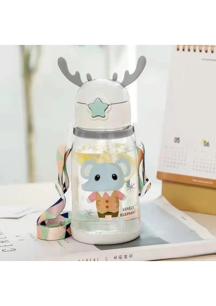 600ML Sevimli Desenli Sızıntı Önleyici Su Şişesi-Beyaz (Yurt Dışından)