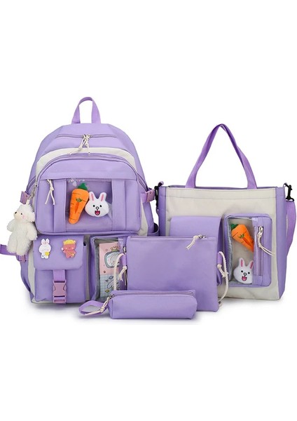 Açık Hava Sırt Çantası Büyük Kapasiteli Okul Çantası Crossbody Çanta 4 Parçalı Set (Yurt Dışından)