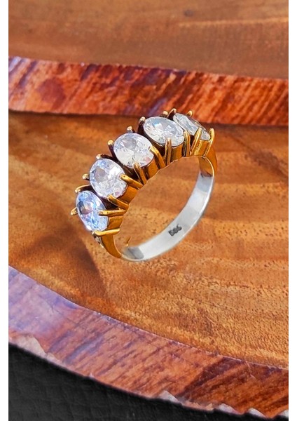 Zirkon Taşlı Gümüş Yüzük Beş Taş Modeli Otantik Gümüş Yüzük YZK-305