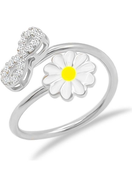 Papatya Sonsuzluk Yüzük Gümüş Ayarlanabilir Rodyumlu 925 Ayar YZK-403