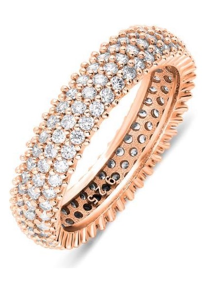 Kadın Gümüş Üç Sıra Zirkon Taşlı Rose Tamtur Gümüş Yüzük YZK-355