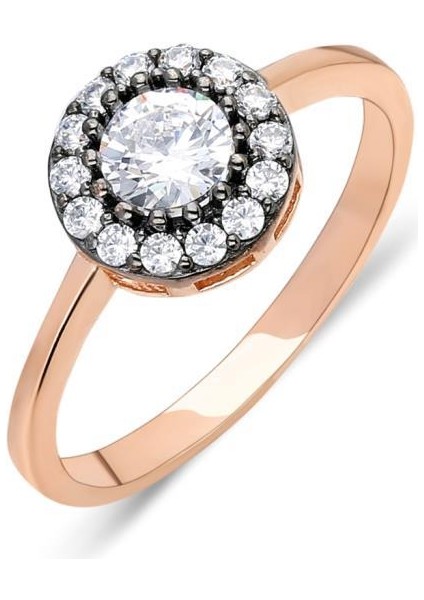 Elmas Montür Rose Gümüş Yüzük Taşlı Kadın Yüzüğü 925 Ayar YZK-336