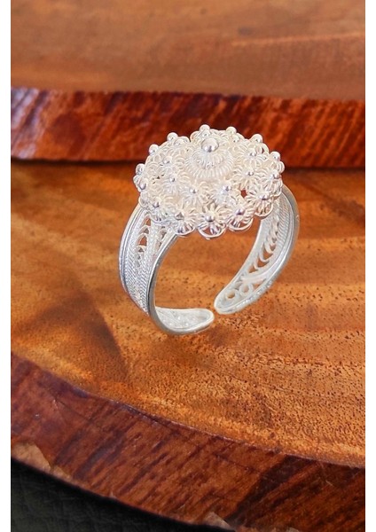 Bereket Modeli Telkari Gümüş Yüzük El İşi Ayarlamalı Taşsız Yüzük YZK-247