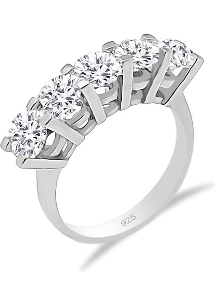 Beş Taş Yüzük Gümüş Kadın Beş Taşlı Gümüş Yüzük Modeli YZK-248