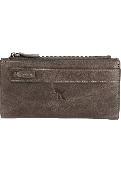Karali Deri Hakiki Deri Unisex Portföy Cüzdanı Crazy Gri BC487-09