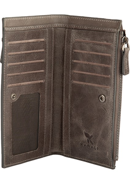 Karali Deri Hakiki Deri Unisex Portföy Cüzdanı Crazy Gri BC487-09 fırsatları