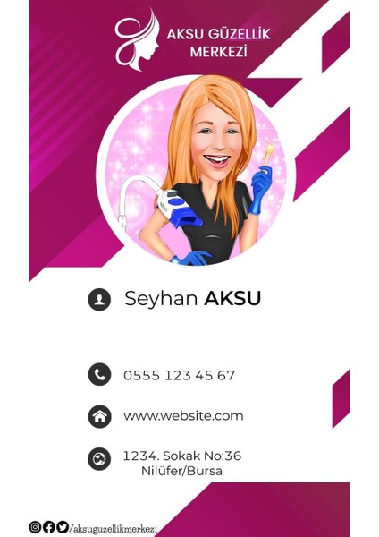 Kişiye Özel Güzellik Merkezi Karikatürlü Bitmeyen Kartvizit - Model 1