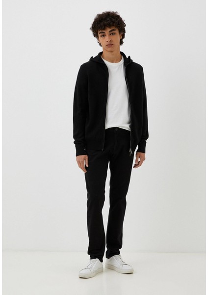 Erkek Hırka Siyah Pamuklu Çift Fermuarlı Kapüşonlu Sık Örme Slim Fit Hırka 3720 modelleri