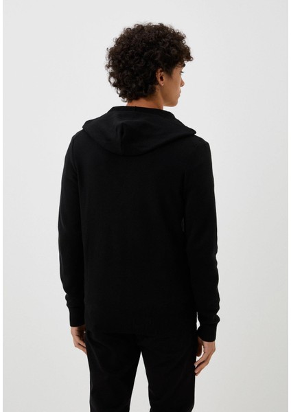 Erkek Hırka Siyah Pamuklu Çift Fermuarlı Kapüşonlu Sık Örme Slim Fit Hırka 3720 fırsatları
