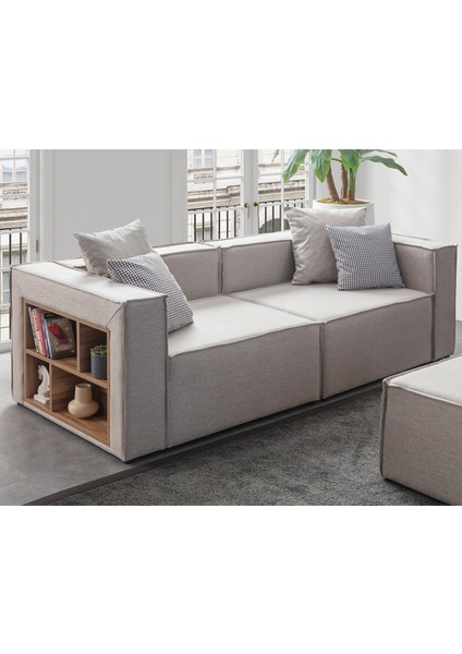 Soft 3 Modül Modüler Üçlü Puflu Koltuk Krem