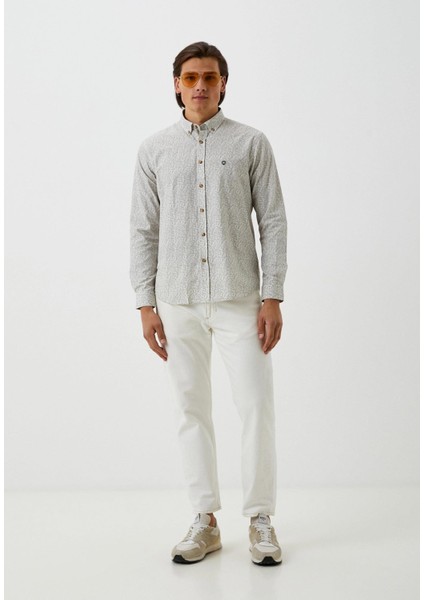 Erkek Desenli Gömlek Haki Floral Baskı Slim Fit Düğmeli Yaka Logo Detay Poplin 7181 fiyatları
