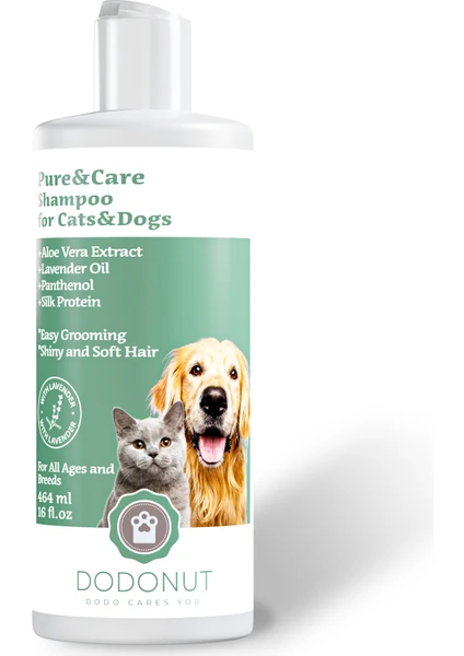 Pure&care Doğal Kedi ve Köpek Şampuanı, Alkol, Sls/sles, Paraben, Silikon Içermez, 464 ml