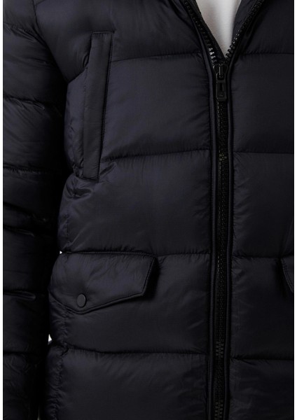 Erkek Şişme Mont Siyah Kapüşonlu Termo Dolumlu ve Iç Astarlı 6 Cep Dik Yaka Mont Ncs Jeans 4994