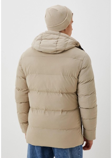 Erkek Şişme Mont Bej Kapüşonlu Termo Dolumlu ve Iç Astarlı 6 Cep Dik Yaka Mont Ncs Jeans 4988