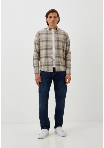Erkek Flanel Gömlek Bej Ekose Desenli Slim Fit Düğmeli Yaka Oduncu 7265 fiyatları