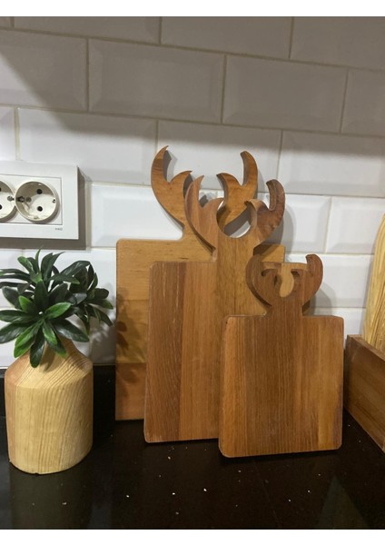 Doğal Ahşap Dekoratif 3lü Geyik Kesme Tahtası