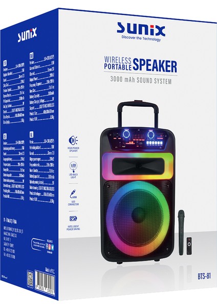 3000 mAH Mikrofonlu Ledli Taşınabilir Bluetooth Hoparlör BTS-81