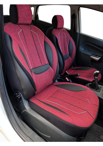 Axiom Comfort Serisi - Subaru Levorg ile Uyumlu Koltuk Kılıfı, Keten-Deri / Bordo