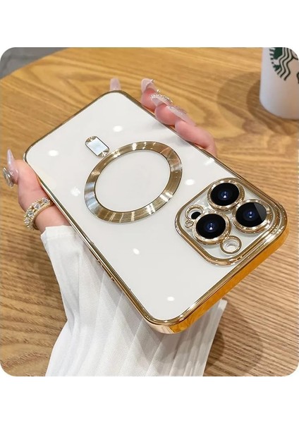 iPhone 15 Pro ile Uyumlu Kamera Korumalı Kılıf Magsafe ile Uyumlu Wireless Şarj Özellikli Powermagnet Stylish Silikon Kılıf