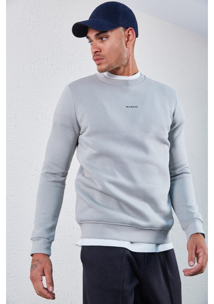 Bisiklet Yaka Basic Minimal Baskılı Sweat Boyama Gri modelleri