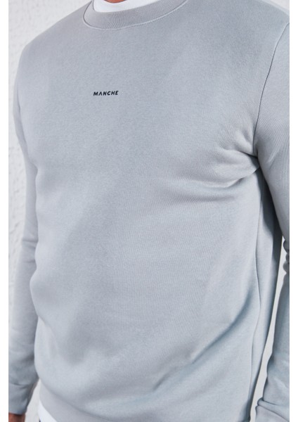 Bisiklet Yaka Basic Minimal Baskılı Sweat Boyama Gri fırsatları