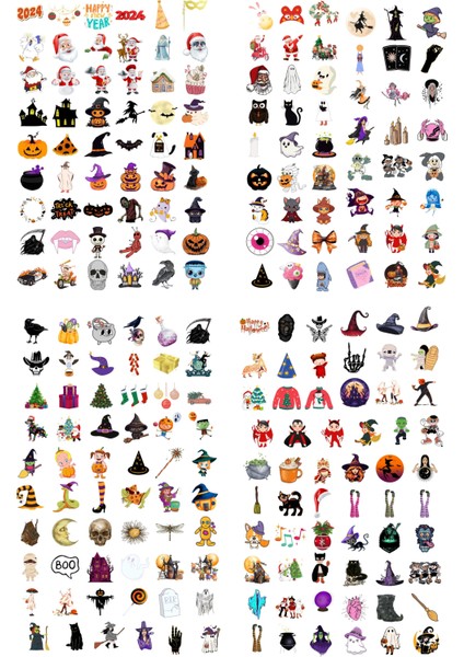 450 Adet Yılbaşı & Halloween(Cadılar Bayramı) Sticker Etiket Seti