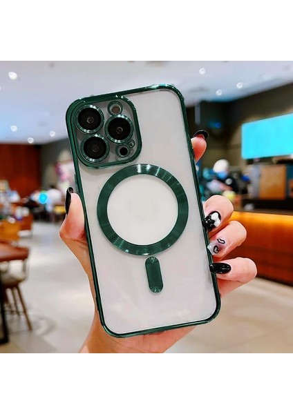 iPhone 15 Pro ile Uyumlu Kamera Korumalı Kılıf Magsafe ile Uyumlu Wireless Şarj Özellikli Powermagnet Stylish Silikon Kılıf