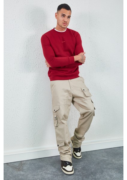 Bisiklet Yaka Basic Minimal Baskılı Sweat Bordo fiyatları