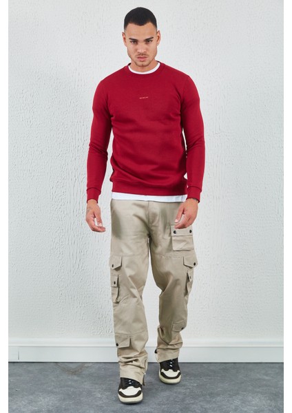 Bisiklet Yaka Basic Minimal Baskılı Sweat Bordo modelleri