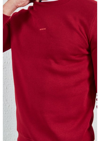 Bisiklet Yaka Basic Minimal Baskılı Sweat Bordo fırsatları
