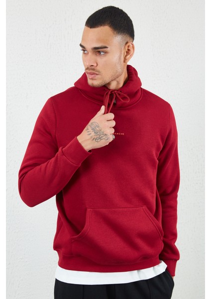 Kapüşonlu Basic Minimal Baskılı Sweat Bordo fiyatları