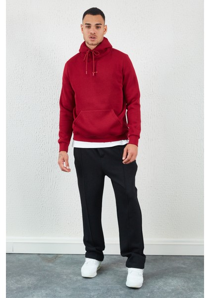 Kapüşonlu Basic Minimal Baskılı Sweat Bordo modelleri