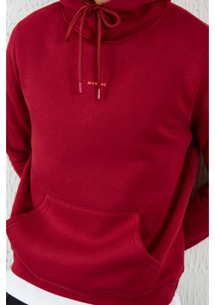 Kapüşonlu Basic Minimal Baskılı Sweat Bordo fırsatları