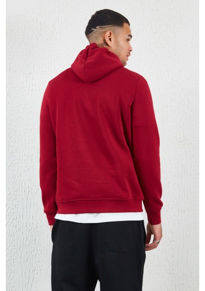 Kapüşonlu Basic Minimal Baskılı Sweat Bordo indirimleri