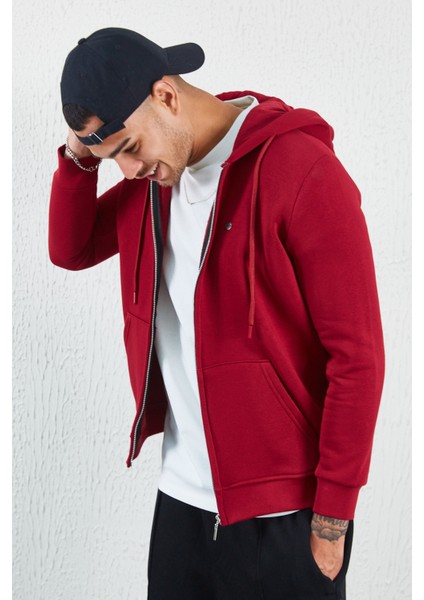 Kapüşonlu Fermuarlı Sweat Bordo fiyatları