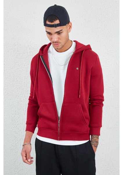 Kapüşonlu Fermuarlı Sweat Bordo modelleri